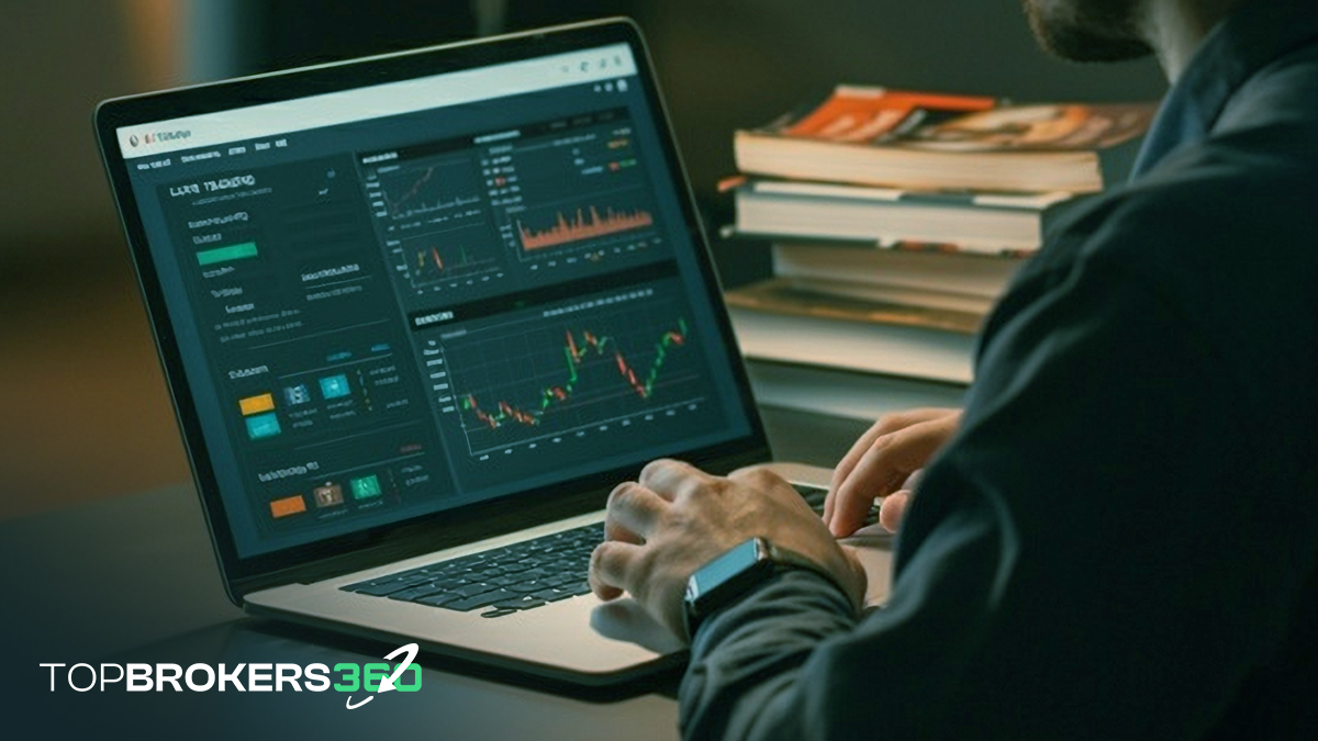 Ein geteiltes Bild, das einen Anfänger zeigt, der von Schulungsressourcen lernt und die Komplexität des CFD- und Forex-Handels darstellt, was die Bedeutung der Unterstützung durch vertrauenswürdige Broker hervorhebt.